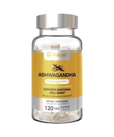 VitaLael Ashwagandha Root Capsules - Vegan Natural Brain Adaptogen Nutrition Stress Managment & Emotional Wellness Support Supplement - 120 Count Natural