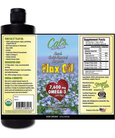 Cal's Flax Oil - 32oz Organic Pure Essential Unrefined Cold-Pressed Flaxseed Oil - Buy Online on GoSupps.com
