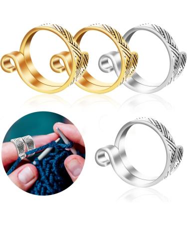 WLLHYF 4PCS Adjustable Crochet Loop Ring Set - Knitting Ring Yarn Guide - Craft Accessories for Mother Grandma Presents (Gold/Silver) - Buy Online on GoSupps.com