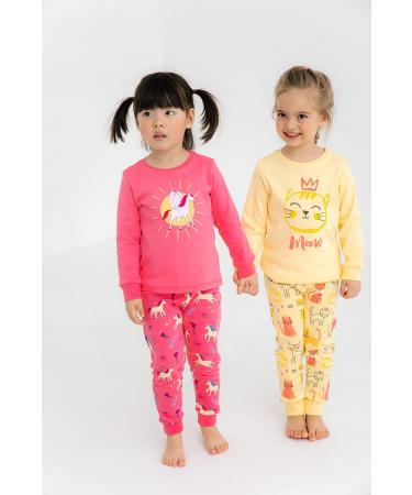 Artie Baby Girls 100% Cotton Long Sleeve Pyjamas for Kids | Set of 2 Footless Pajamas | Comfortable Nightwear for Children 12M-8Y | 5-6 Years, Yellow - Buy Online on GoSupps.com