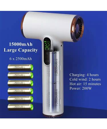 Cordless Ionic Hair Dryer w/Digital Screen 3 Heating Mode Charging Blow Dryer Type-C Rechargeable Travel Hair Dryer for Women Kids Outdoor Camping Beaches - Buy Online on GoSupps.com