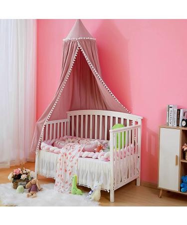 LOAOL Kids Bed Canopy - Pink Pom Pom Cotton Canopy for Crib | Nursery Decor & Play Tent for Girls - Buy Online on GoSupps.com