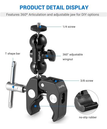 SMALLRIG Super Camera Clamp Mount Double Ball Head Adapter for Ronin-M/Insta360/Gopro - 1138 - Buy Online on GoSupps.com
