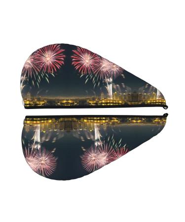 Fireworks Pattern SamLng Coral Velvet Dry Hair Cap | Ideal for Home Travel Pool Parties & More - Buy Online on GoSupps.com