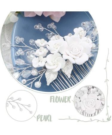 Edary Bridal Wedding Hair Comb | Silver Flower Headpiece with Rhinestones & Crystals - Elegant Hair Accessories for Women & Girls - Buy Online on GoSupps.com