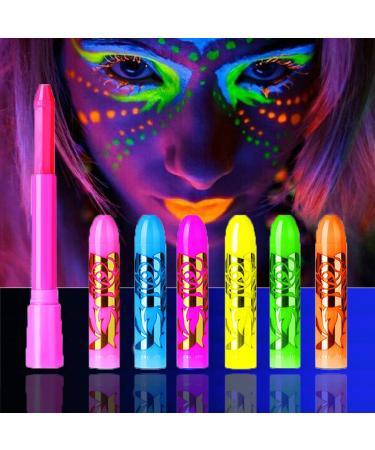 Glow in The Black Light Face & Body Paint, UV Neon Glow Fluorescent Face Paint Crayons for Halloween Club Makeup Xmas Glow Party