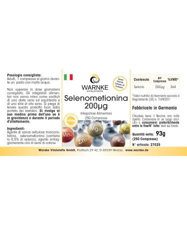 Selenium Tablets 200mcg - Selenomethionine Vegan - 250 Tablets | Warnke Vitalstoffe - Premium German Pharmacy Quality - Buy Online on GoSupps.com