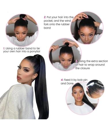 Ponytail Extensions Wrap Around Ponytail Brazilian Human Hair Straight Pony Tail Hair Extensions for Black Women Clip in Remy Hair Ponytail Hairpiece Natural Color for Women (Size : 16inches 100g) - Buy Online on GoSupps.com