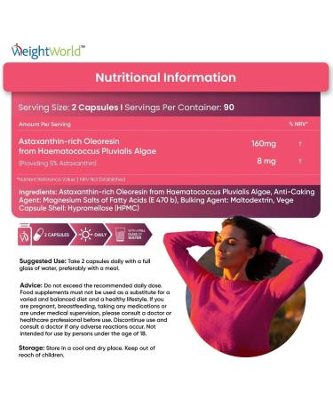 Astaxanthin 8mg (180 Vegan Capsules) High Strength Antioxidant Supplement - Buy Online on GoSupps.com