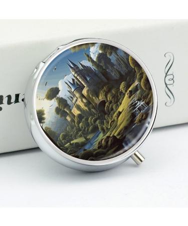 Travel Pill Box - 3 Compartment Portable Pill Organizer with Woods & Castle Design - Small Medicine Case for Purse & Pocket - Buy Online on GoSupps.com