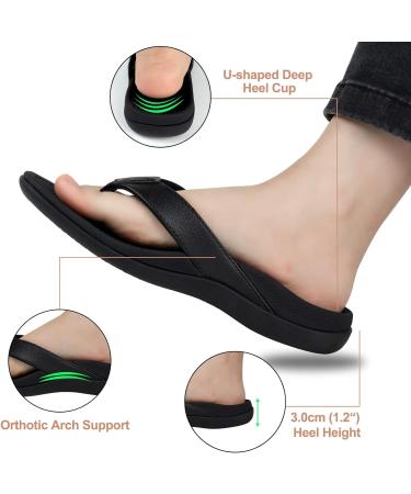 Everhealth Women's Orthotic Flip Flops - Arch Support Sandals for Plantar Fasciitis & Flat Feet - Black (Size 8) - Buy Online on GoSupps.com