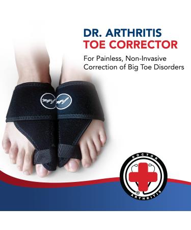 Dr. Arthritis Toe Straightener Foot Brace - Adjustable Big Toe Corrector and Bunion Brace for Men & Women (Black) - Buy Online on GoSupps.com