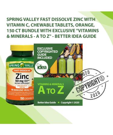 Spring Valley Zinc with Vitamin C Fast Dissolve Chewable Tablets - 150 Ct Bundle with Exclusive Vitamins & Minerals - A to Z Guide - 300 Servings in 1 Pack - Buy Online on GoSupps.com
