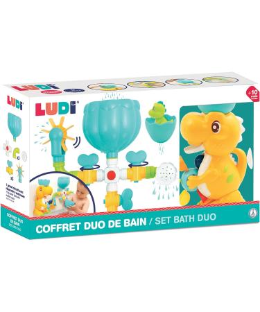 LUDI - Dino Bath Set - 1 Buildable Water Circuit 1 Large Dinosaur 1 Baby Dino Sprinkler - Suction Cup Baby Bath Toy - Modul - Buy Online on GoSupps.com