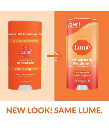 Lume Whole Body Deodorant Stick - 72-Hour Odor Control - Aluminum and Baking Soda Free - Skin Safe - 2.6 oz (Clean Tangerine) - Buy Online on GoSupps.com