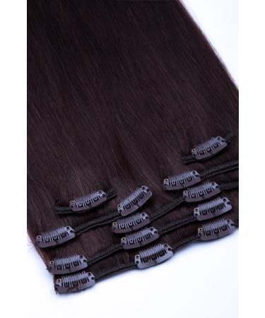 Clip In Extensions Set 100% Real Hair 7 pieces 70g Hair Extension 45cm Clip-In Hair Extension No. 2 Dark Brown