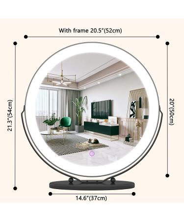 VIEROSE 20-inch Large Vanity Makeup Mirror with Lights | 3 Color Modes & Dimming LED Halo | Touch Control | Black - Buy Online on GoSupps.com