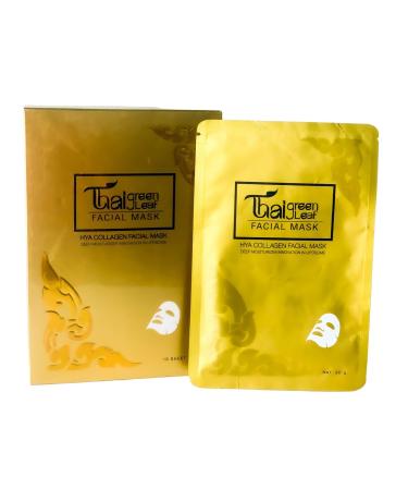 Thai Green Leaf Hyaluronic Collagen Facial Sheet Mask | 10-Pack | Natural Flower Plant Extract | Moisturizing Hydrating Wrinkle Reducing Brightening Anti-aging Minimize Pores