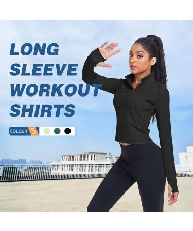 HISKYWIN Women's Cropped Workout Jacket - Black | Half Zip Pullover | Slim Fit Long Sleeve Athletic Top - Buy Online on GoSupps.com