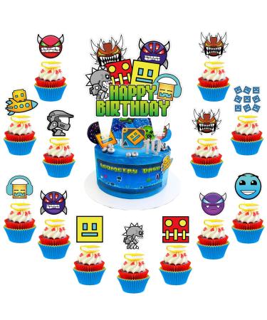 37 Pieces of Geometry Aesthetic Dash Cake Topper Geometry Aesthetic Dash Themed Party Supplies Cupcakes Kids Birthday Decorations Geometry Jump Dash Cake Decorations for Party Supplies Decor