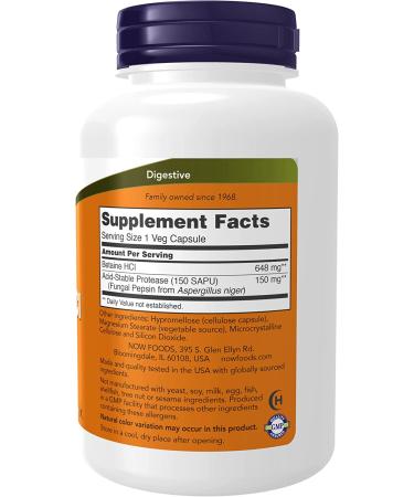 Now Foods Betaine HCL 648 mg - 120 Veggie Caps for Digestive Support - Buy Online on GoSupps.com