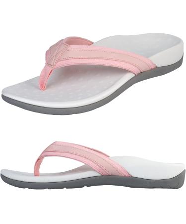 Women's Orthotic Flip Flops Arch Support Sandals for Plantar Fasciitis Flat Feet Heel Pain Relief Soft Shock-Absorbing Beach Toe-post Sandal Supportive Comfort Orthopedic Flip Flop 6.5 Pink