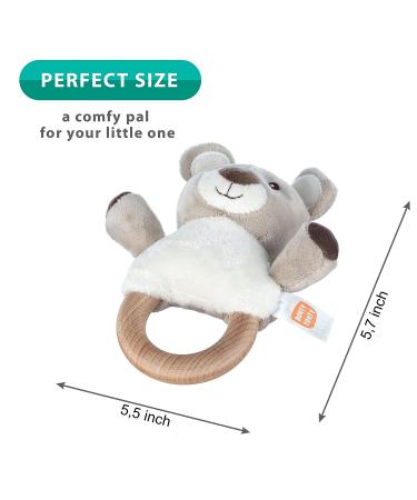 Donty-Tonty Premium Wood Baby Teether Rattle Toy - Grey Bear | Soft Plush Shaker Toy with Natural Wooden Teething Ring | Perfect Easter Gift for Newborns & Toddlers 0-12 Months - Buy Online on GoSupps.com