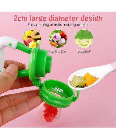 HAOBAOBEI Baby Fresh Fruit/Food Feeder Pacifier (2 Pcs) - Silicone Teething Toys with 2 Sized Pouches, Spoon, Bottle Brush - Blue&Green Set - Buy Online on GoSupps.com