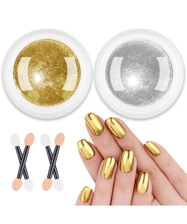 BISHENGYF Gold Chrome Nail Powder - Metallic Mirror Effect Nail Chrome Powders 2 Jars New Upgrade Silver Chrome Powders for Nails Glitter Pigment Holo Chrome Gold Nail Powder with 4 Eyeshadow Sticks B-Sliver - Buy Online on GoSupps.com