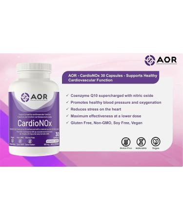 AOR - CardioNOx 30 Capsules - Coenzyme Q10 100mg - Ubiquinone CoQ10 100mg Capsules - Cardio Heart Health Nitric Oxide Flow Blood Pressure Support Energy Support Healthy Aging - Cardiovascular Supplement - Buy Online on GoSupps.com