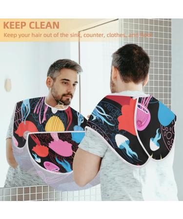 Pattern Jellyfish Beard Bib for Men | Waterproof Non-Stick Shaving Hair Catcher with Suction Cups - Perfect Grooming Accessory - Buy Online on GoSupps.com