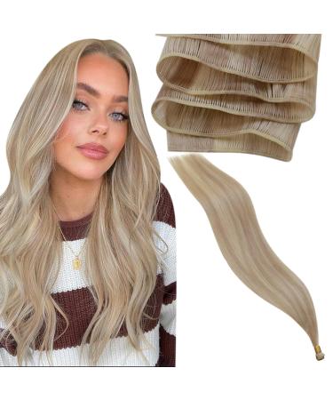 Laavoo real hair extensions to sew ashblond ash blonde extensions real hair blond highlight light blonde 45cm hair extension real hair hairpin #p18/613 45cm-virgin-25g 1.33 #18/613