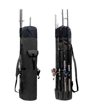 Allnice Durable Canvas Fishing Rod & Reel Organizer Bag Travel Carry Case Bag- Holds 5 Poles & Tackle Black