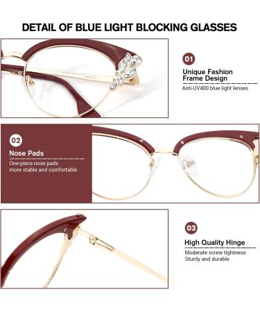 VOOGLAM Cat Eye Blue Light Blocking Glasses for Women | Stylish Anti-UV Eyewear with Crystal Accents - Reduce Eyestrain & Protect Your Eyes - Buy Online on GoSupps.com