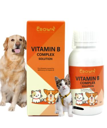 Crown Pet B-Complex Supplement Liquid B1 B2 B3 B5 & B6 for Dogs & Cats of All Ages Sizes & Breeds 100 mL for Wellness Energy & Digestive Support Ultimate Formula