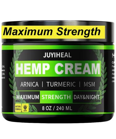 8 fl oz JUYIHEAL Natural Instant Hemp Cream - Maximum Strength - Arnica MSM Turmeric Menthol Aloe-Natural Hemp Oil Extract Gel