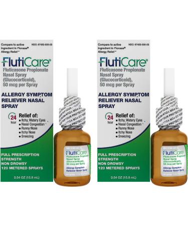 FlutiCare 120 Metered Nasal Sprays (2 Pack), Fluticasone Propionate 50mcg, Relief During Allergy Season from Pollen, Dust, Dander, Both Indoor and Outdoor Allergens - 2 Month Supply