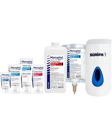 SORIFA - Set of 2 Manuphyl Intense Repair - Very dry and damaged hands - Low greasy slightly fragrant enriched with glycerin and wheat protein - 1L bottle - Buy Online on GoSupps.com