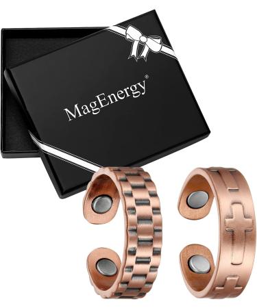 MagEnergy Magnetic Copper Rings for Men - 3500 Gauss Lymph Detox Jewelry Gift (2pcs) - Solid Pure Copper - Buy Online on GoSupps.com