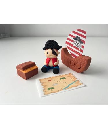 4x Edible Pirate Cake Toppers Set - Handmade Icing Fondant Pirate Ship Bag Map Birthday Baby Showers Cupcake Decor Supplies Comes with an Edible Glue - Buy Online on GoSupps.com