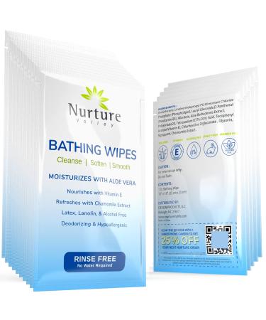 Rinse Free No Shower Bathing Wipes (40 Pack) | Individual Travel Gym Waterless Adult Body Bath Wash Cloths with Aloe Vera & Vitamin E - 40 Packs