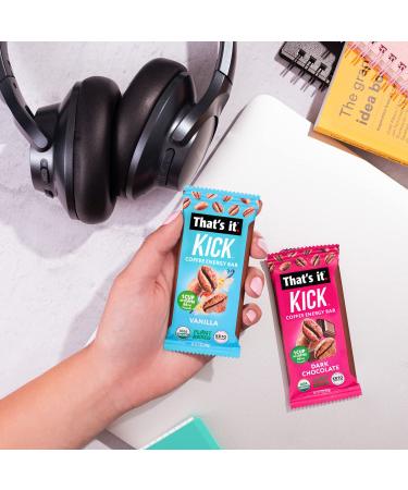 Thats it. Kick Coffee Energy Bar 24 Mini Bars - Plant-Based, Vegan, USDA Organic, 95mg Natural Caffeine, Keto Friendly - 24 Pack of Vanilla Bars - Buy Online on GoSupps.com
