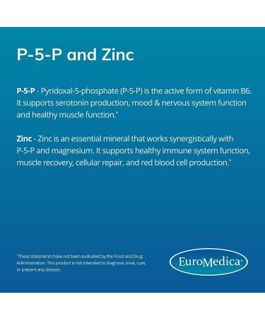 Euromedica Magnesium + P-5-P Capsules - Bio-Active Vitamin B6 with Magnesium & Zinc - Heart Health Energy Mood Support - Non-GMO Vegan Kosher - 60 Servings - Buy Online on GoSupps.com