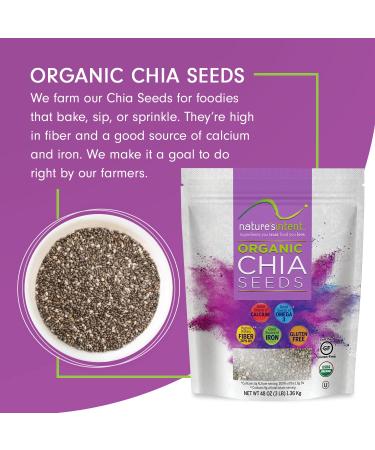 Nature's Intent Organic Chia Seeds - 3lb Bag | USDA Organic, Non-GMO, Vegan, Gluten-Free, Kosher | Keto & Paleo | Rich in Calcium, Omega-3, and Iron | For Salads, Yogurt & Smoothies - Buy Online on GoSupps.com