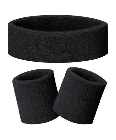 Becellen 3 Piece Sweatband Set Sports Headband Bracelet Set for Exercise Basketball Women & Men Black