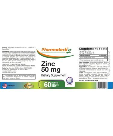 Pharmatech Zinc 50mg Immune Support Supplement - Chelated Gluconate Mineral Antioxidant for Men and Women - 60 Easy-to-Swallow Tablets - Buy Online on GoSupps.com