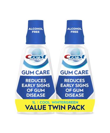 Crest Pro-Health Gum Care Mouthwash Cool Wintergreen CPC Antigingivitis/Antiplaque Oral Rinse 1L (33.8 fl oz) Pack of 2 Alcohol Free for Adults
