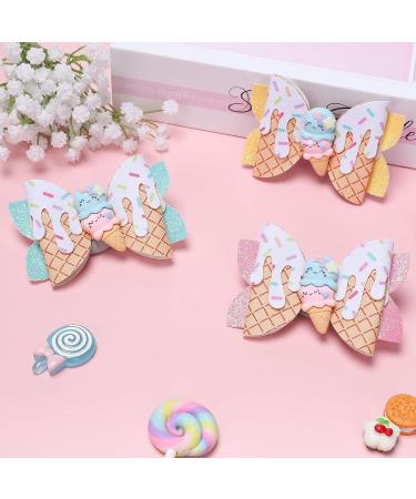 Whaline Ice Cream Glitter Bow Hair Clips 4Pcs - Colorful PU Leather Hairgrips for Girls & Women, Alligator Hair Clips for Birthday Party & Summer Supplies - Buy Online on GoSupps.com