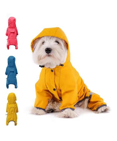 Mabawa Dog Raincoat, Waterproof Dog Rain Coat with Hood,Reflective Dog Rain Jacket with Leash Hole for Small Dogs Outdoor Adventures/Walking(Yellow-S) Yellow Small