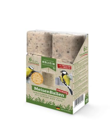 DELICIA Premium Meisenballen with insects (6 hours without a network) Meisen dumplings with hangers Insect dumplings for garden birds & wild birds bird lining dumplings grain ball for hanging 6x